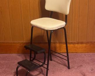 Vintage White & Black 2 Step Metal Chair