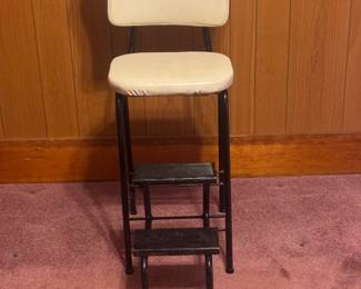 Vintage White & Black 2 Step Metal Chair