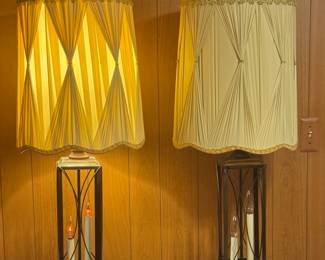 2 Tall Lantern Style Lamps with Pleated Shades