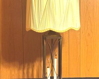2 Tall Lantern Style Lamps with Pleated Shades