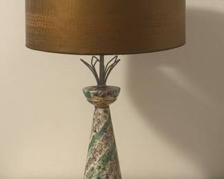 MCM Two Tier Lamp Shade and Turquoise & Gold Ceramic Table Lamp