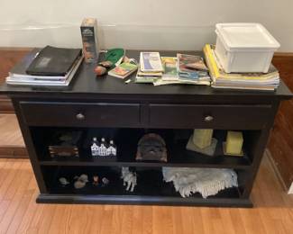 Pottery Barn Black 2drawer 2 shelf cabinet