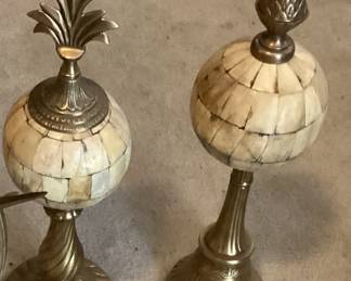 Mosaic Sphere Ball Brass Sculpture Finial and Pedestal