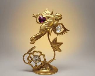 24k Gold Plated Cherub Figurine with Crystal Accents