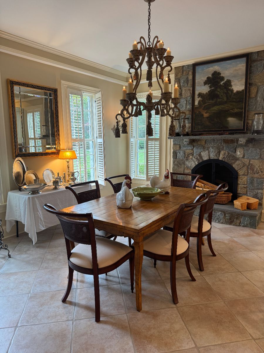 Guy Chaddock North Hampton Refectory Table (40"D x 31"H x 72"L / 114"L) & Henredon Angled Caned Back Upholstered Seat Dining Chair (6 Available / 22"W x 29"D x 38" Back Height)