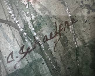 Framed Original Watercolor on Paper of Butterflies in the Grass Signed Illegible