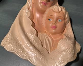 Vintage Madonna & Child Chalkware Wall Plaque