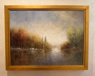 Framed Original Oil on Canvas of Landscape Scene Signed John Young (30"H x 40"W)