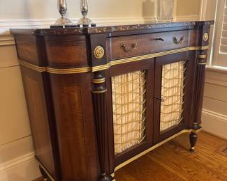 E.J. Victor Regency Style 2 Door / 1 Drawer Mahogany Inlay Sideboard/Buffet (18"D x 46-1/2"W x 35-1/2"H)