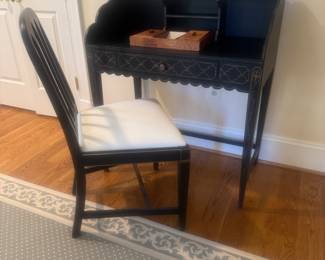 Hickory Chair Black 1 Drawer Desk (34"W x 19"D x 40"H) with Accompanied Upholstered Seat Side Chair