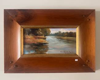 Framed Original Oil on Canvas of River Landscape Signed Kanayo Ede
