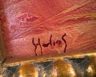 Framed Original Oil on Canvas of Desert Landscape Signed Helios (23"W x 15"H)