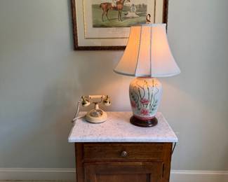 Bloomingdales 1 Drawer / 1 Door Marble Topped Side Table (26"W x 16-1/5"D x 29-1/2"H / 2 Available) Made in Italy