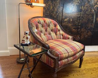 Sherrill Tufted Upholstered Armchair (35"W x 38"D x 36" Back Height) with Charleston Forge Metro Drink Table (15-1/2"W x 10"D x 22-1/2"H) & Casella Italian Floor Lamp