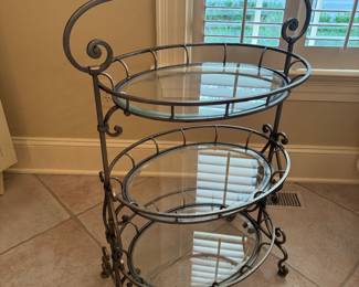 Silvered Iron & Glass Oval Three Tier Serving Stand (25-1/2"W x 16-1/2"D x 41"H)