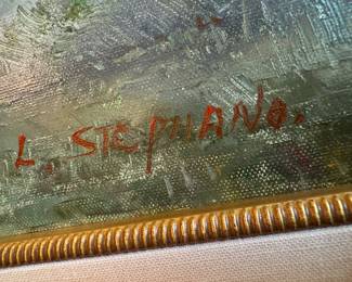 Framed Original Oil on Canvas Landscape Signed L. Stephano (33"H x 28-1/2"W)