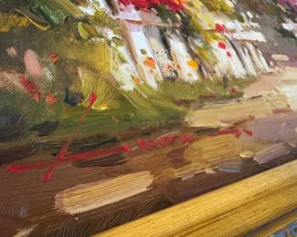 Framed Original Oil on Canvas of Cottage Landscape Signed Laura (24"W x 20"H)