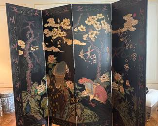 Chinese Coromandel Folding Screen / Room Divider (4 Panels - 24"W x 1"D x 84"H each)