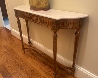 Marble Topped Gilt Wood 1 Drawer Console Table (48"W x 12"D x 34"H / 2 Available)
