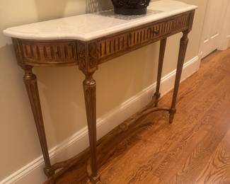 Marble Topped Gilt Wood 1 Drawer Console Table (48"W x 12"D x 34"H / 2 Available)