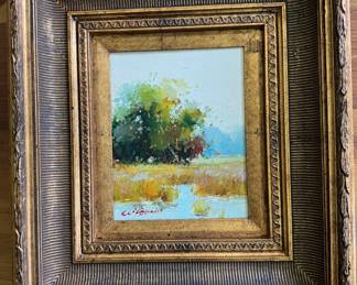 Framed Original Oil on Canvas Landscape Signed Clifton (17"W x 19"H)