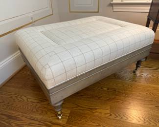 Hickory Chair Upholstered Cream Striped Ottoman on Casters (30"D x 39"W x 18"H)