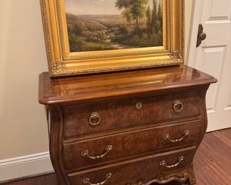 Heritage Chest of 3 Drawers (36"W x 17-1/2"D x 31"H) with Framed Original Oil on Canvas Landscape Signed Humphrey (44"W x 24"H)