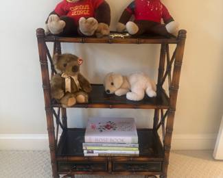 Black Lacquered Asian Motif Bamboo 3 Tier Bookshelf (24"W x 12"D x 34"H)