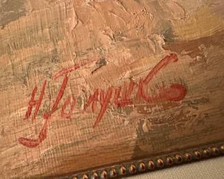 Framed Original Oil on Canvas of Boats on a Beach Scene Signed H. Josyuiko (32"W x 25"H)