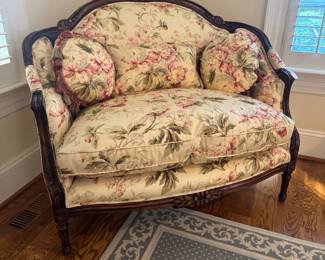 Louis XVI Style Floral Upholstered Loveseat (45"W x 31"D x 38" Back Height)