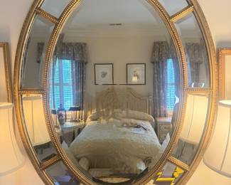 Oval Gold Gilt Segmented Frame Wall Mirror (36"W x 48"H)