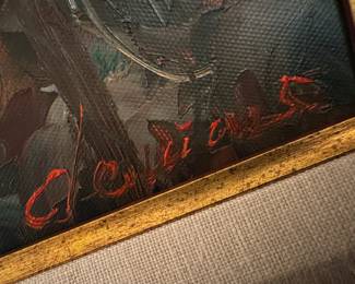 Framed Original Oil on Canvas of Hilltop Landscape Signed by Unknown (24-1/2"H x 29"W)