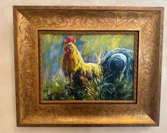 Framed Original Oil on Canvas of Colorful Rooster - Unsigned (22-1/2"W x 18-1/2"H)