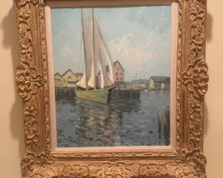 Framed Original Oil on Canvas of Dock Landscape Signed by L.W. Francis (30"W x 36"H)