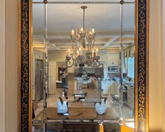 La Barge Gold Gilt & Blue Floral Motif Wall Mirror (47"H x 35"W)