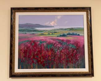 Framed Original Oil on Canvas Landscape Signed Lusall (41"H x 48"W)