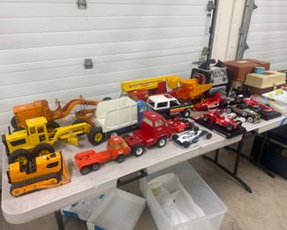 Large Collection of Vintage Toy Trucks and Cars