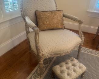 Louis XVI Style Armchair w/ Mini Tufted Ottoman