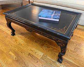 Vintage Black Lacquer Chinoiserie Coffee Table (43"W x 28"D x 19"H)
