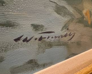 Framed Original Oil on Canvas of Dock Landscape Signed by L.W. Francis (30"W x 36"H)