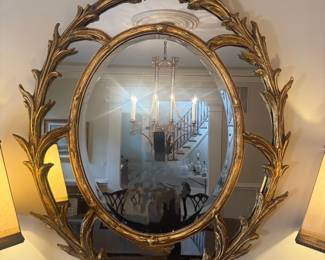 Gilt Gold Leaf Feathered Wood Framed Mirror (51"H x 37"W)