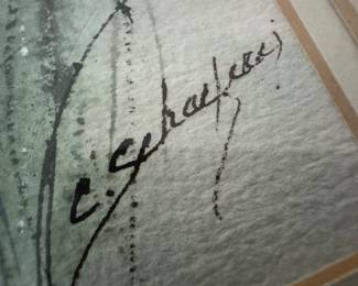 Framed Original Watercolor on Paper of Butterflies in the Grass Signed Illegible