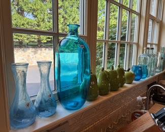 Collection of Colored Glass and Pears