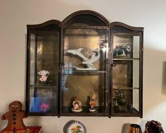 Exquisite Italian bronze and brass wall mount vitrine 