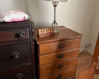 Maple nightstand, crystal lamp