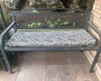  Black Metal Outdoor Bench with Geometric Pattern Cushion