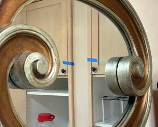 Brown & Silver Art Deco Style Round Mirror