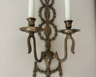 Brass Tone Gothic Style Wall Sconce Double Candlestick Holder