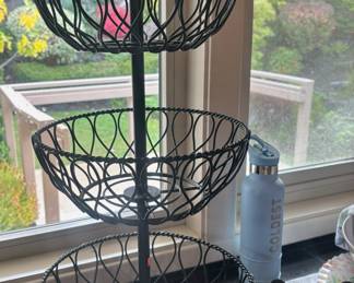 Three-Tier Black Metal Fruit Basket