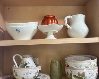 Pair of Modern Oval Handled White Ceramic Bowl - Made in Portugal, Twisted Handle White Ceramic Jug, HD Designs Dish Set - 2 Serving Platters, Jug, Mixing Bowls